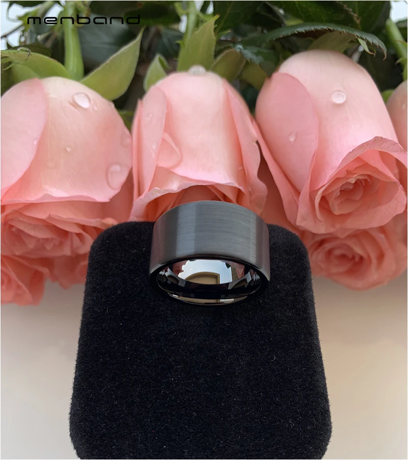 Большое мужское кольцо черное вольфрамовое обручальное плоская лента с матовой