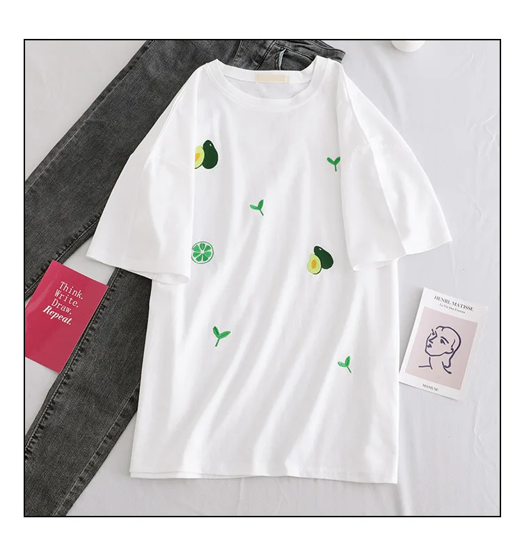 Летняя Повседневная футболка для девочек зеленый топ с принтом авокадо женская