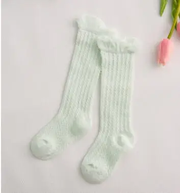 Green knee mesh Весенне-осенние длинные носки унисекс для маленьких мальчиков модные детские Носки с рисунком кота/кролика/лиса белка хлопковые носки до колена для девочек - Цвет: Green knee mesh