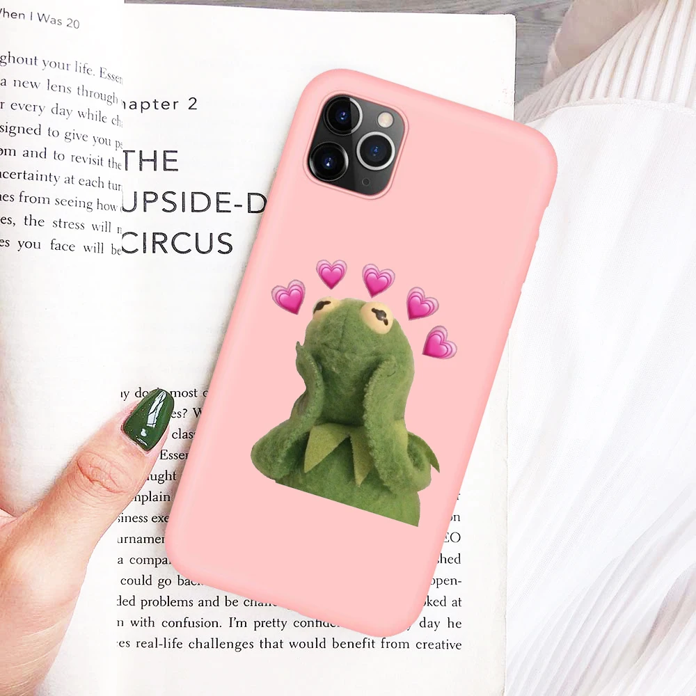 Мягкий силиконовый чехол Kermit Meme для iphone 6/6s 6Plus/6SPlus 7/8 7Plus/8Plus X XS XR XSMax 11pro Pink matte co |