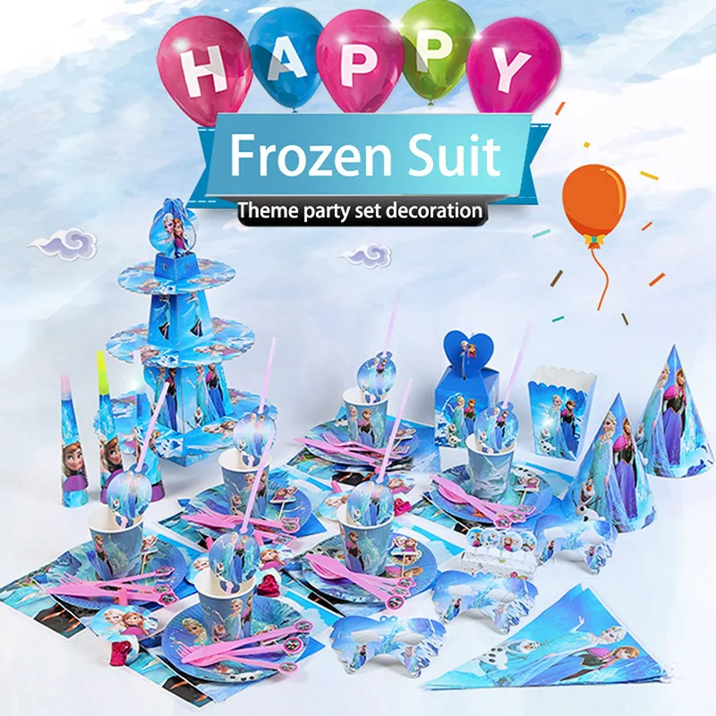 Disney Frozen Kids Happy Birthday Party Decorations Supplies Cup Plate Spoon Cake Stand Children Disposable Party Tableware