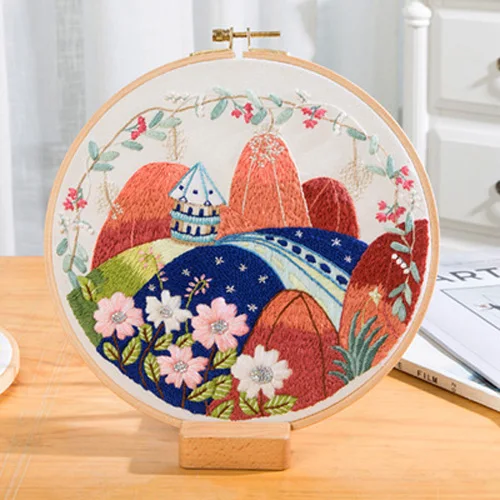 DIY пейзаж цветок вышивка комплект с обручем пейзаж вышитый крестиком подарок ручной работы настенная художественная картина домашний декор - Цвет: 1