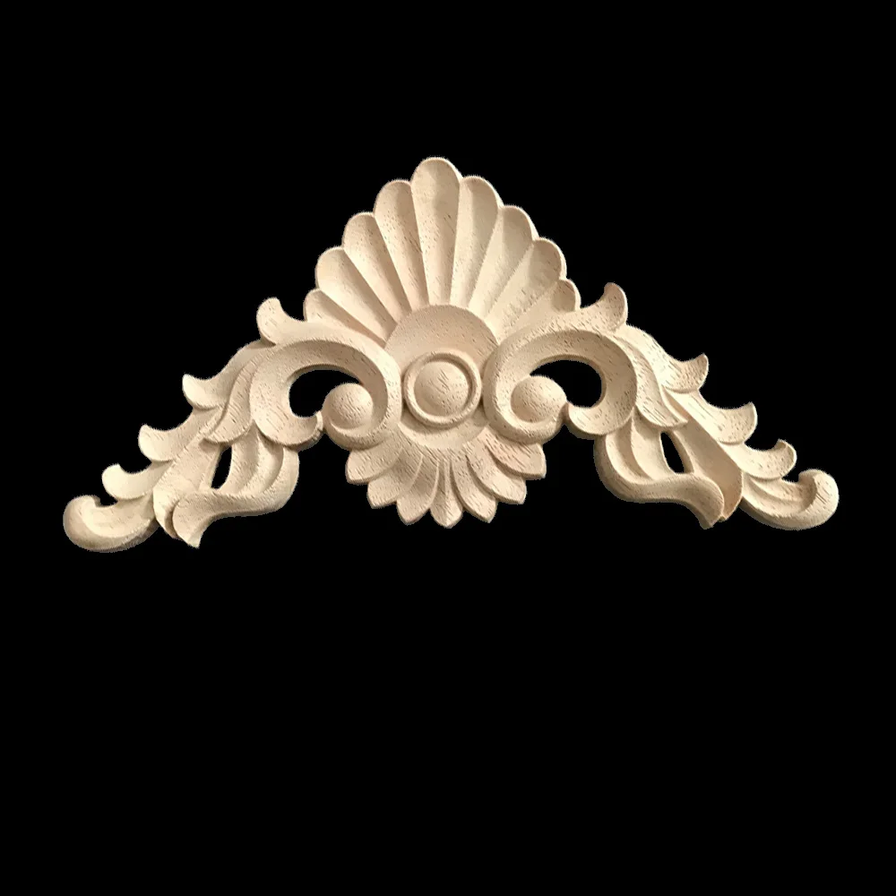 

Wooden Carved Unpainted European Exquisite Long Floral Leaves Rubber Furniture Window Corner Wood Applique Onlay Wood Figurines