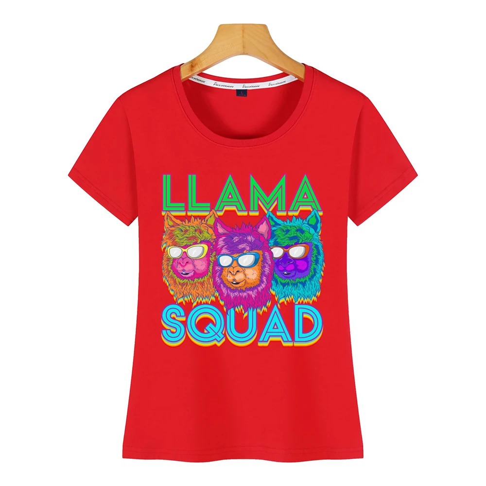Tops T Shirt Women llama squad present retro 1980s alpaca fans Fit Inscriptions Print Female Tshirt | Женская одежда