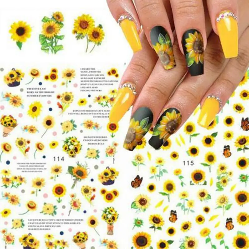 

3D Nail Stickers Fashion Sunflower Design Adhesive Nail Art Decor Foil Slider Manicure Stickers For Nails Fashion DIY Decals