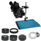 Большой стол с синим ковриком паяльный 3.5X-90X промышленный Тринокулярный стереомикроскоп 0.5X 2.0X вспомогательная линза объектива PCB инструменты