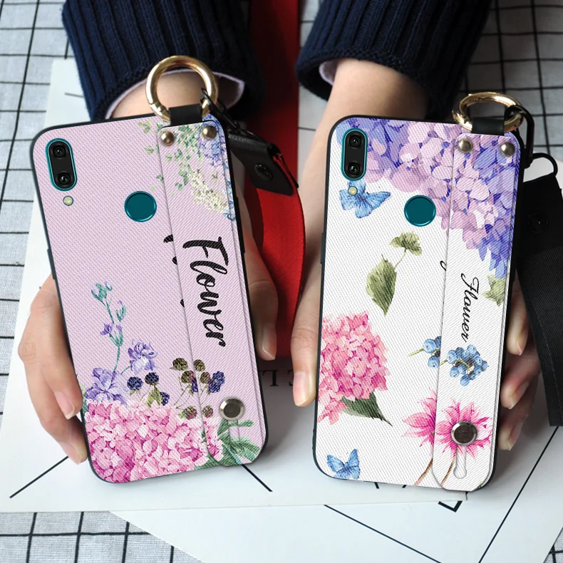 Силиконовый чехол с ремешком на запястье для Huawei Y5 Y6 Y7 Y9 2018 кольцо подставка