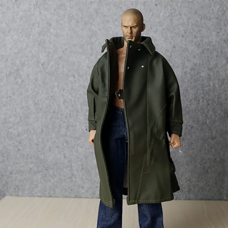 

1/6 Army Green Soldier PU Coat 12'' Male Action Figure Windbreaker Model Clothes Accessories