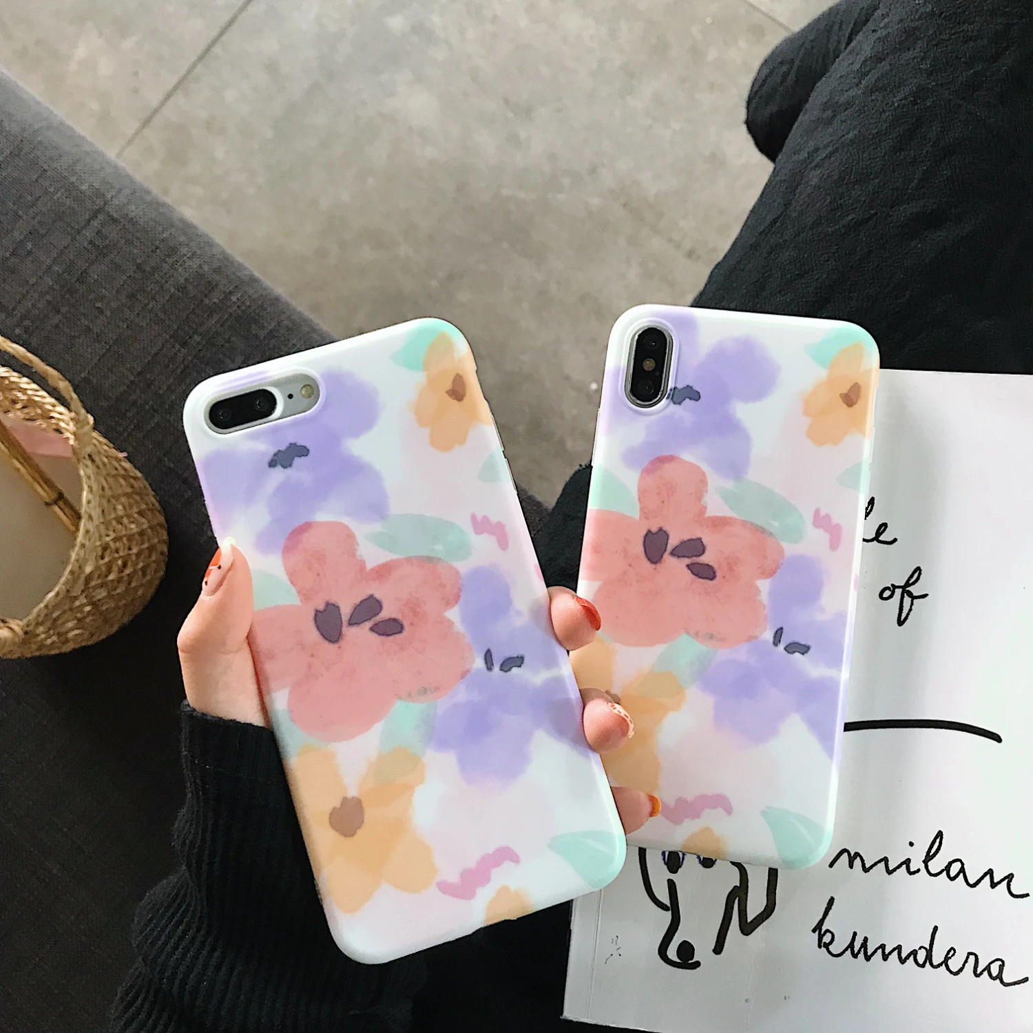 Beautiful IMD painted flower pattern white background mobile phone protective case for iphone 7 x xr max 6 8 and plus |