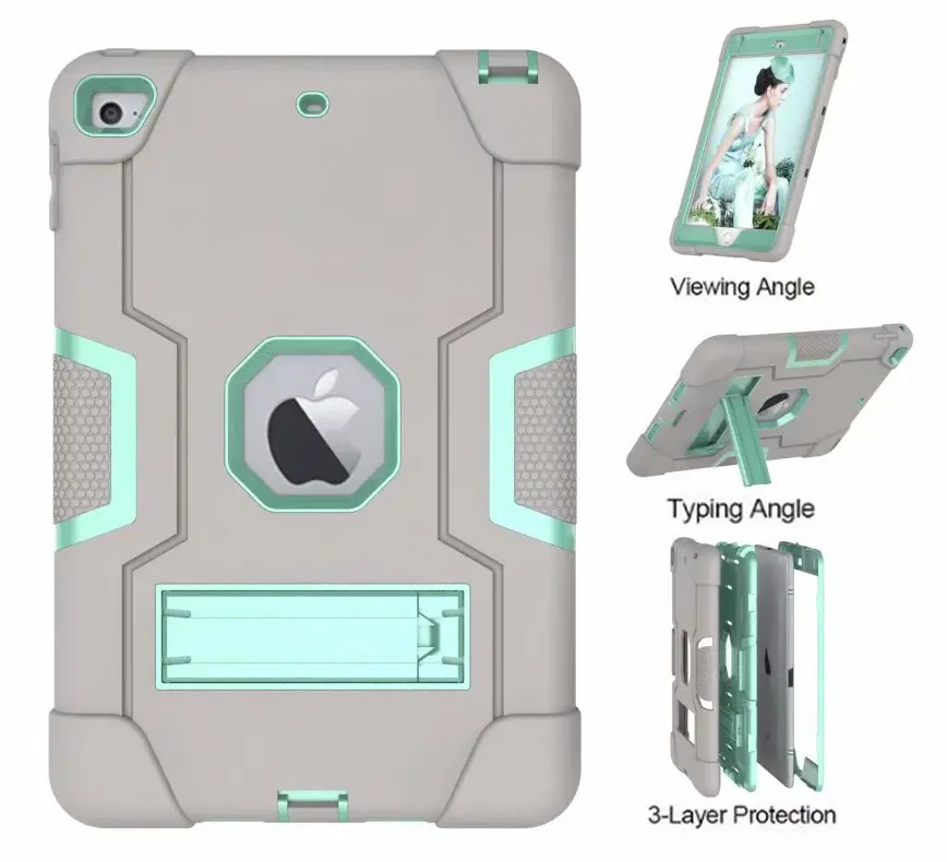 

Чехол для IPad Mini 4 /5, ударопрочный противоударный силиконовый + ПК армированный Гибридный трехслойный чехол-подставка