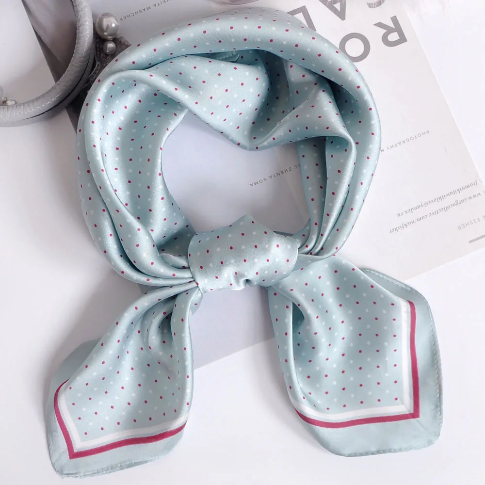 

Fashion Dot Print Neck Scarf For Women Small Shawls Silk Satin Hijab Scarfs Female 70cm*70cm Cute Kerchief Bandanas Head Scarves