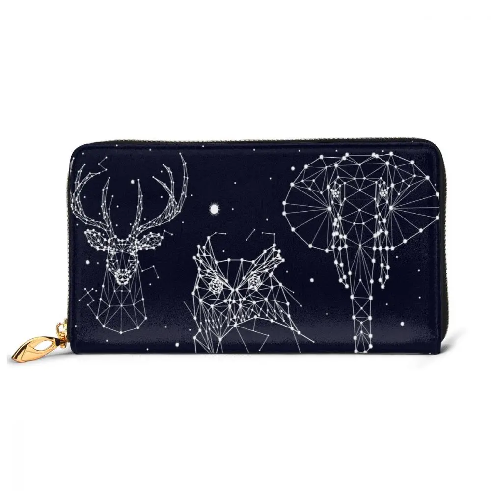 

Constellation Elephant Owl Deer Whales Jellyfish Fox Long Wallet with Credit Card Holder Checkbook Organizer Zipper Coin Purse