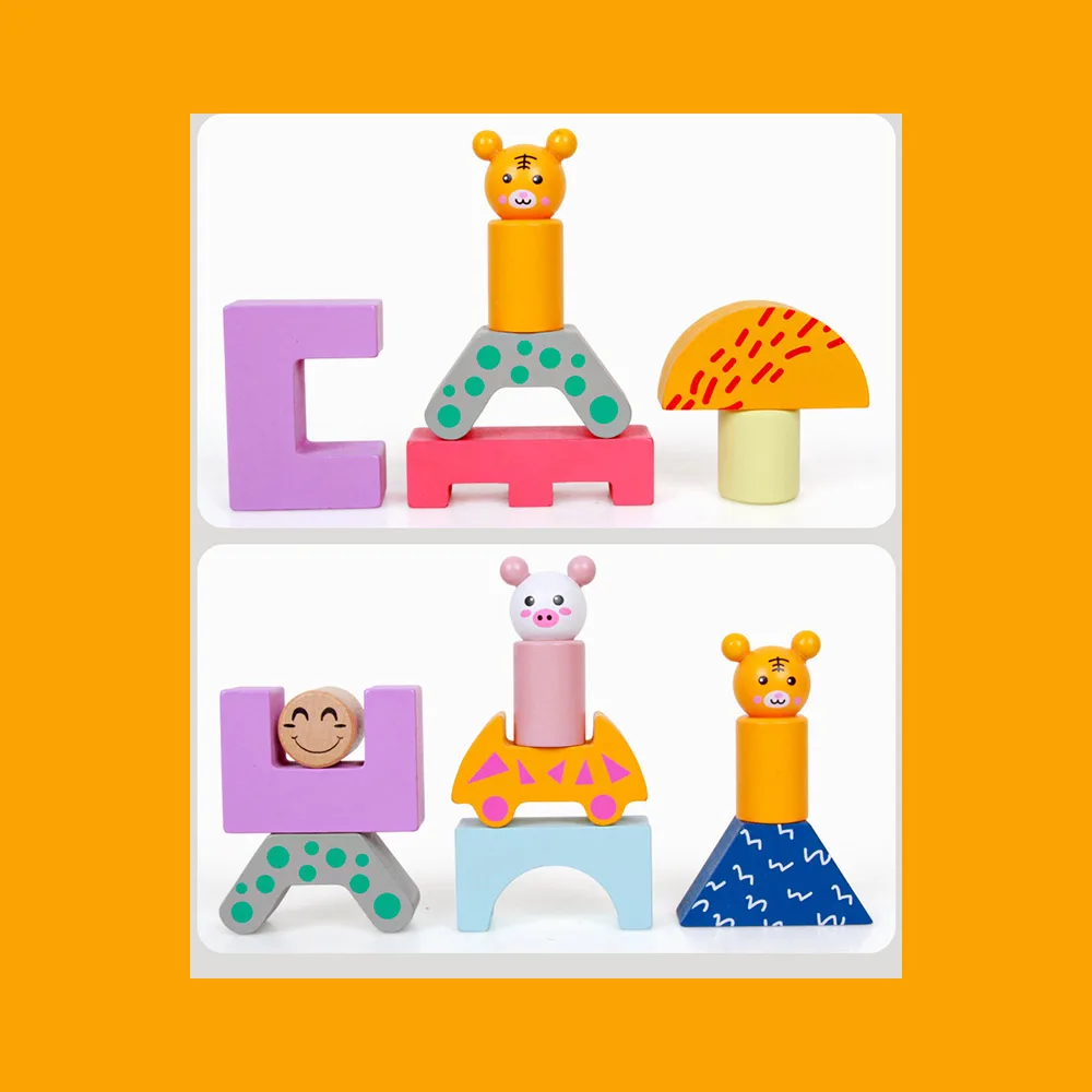 

Children Montessori Wooden Stacking Game Building Blocks Early Education Build Blocks Cartoon Shape Parent-Child Interactive Toy
