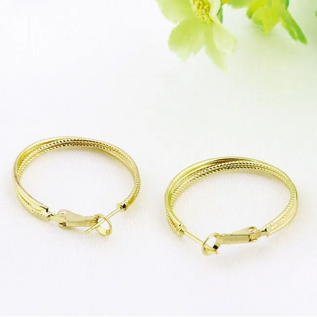 MxGxFam 14 k Light Gold color 4 Circle 30 mm Hoop Earrings for Women Fashion Jewelry |