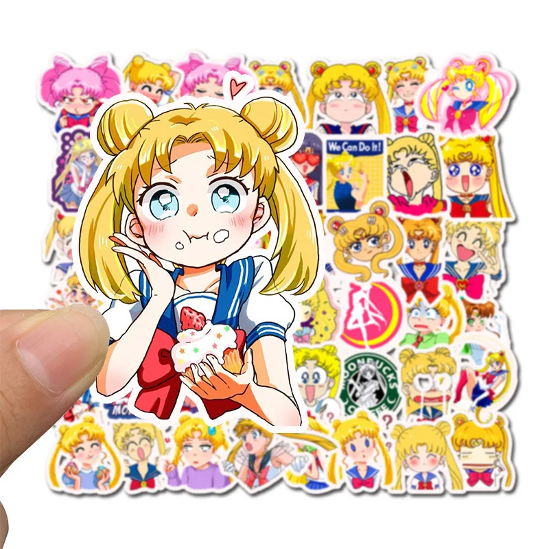 

10/50 Pcs/Lot New Anime Sticker Sailor Moon Water Ice Stickers Motorcycle Skate Suitcase Guitar PVC Waterproof Decal Toys