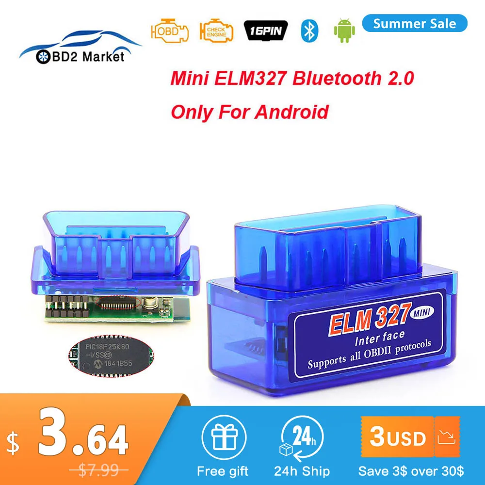 

MINI ELM327 V1.5 PIC18F25K80 OBD2 Bluetooth Scanner ELM 327 V 1 5 Diagnostic adapter scan tool OBD 2 OBDII Code reader For ATAL
