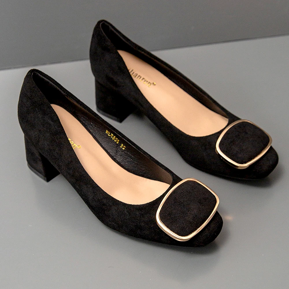 Мягкие туфли лодочки из флока Женская обувь Удобная для офиса на высоком каблуке