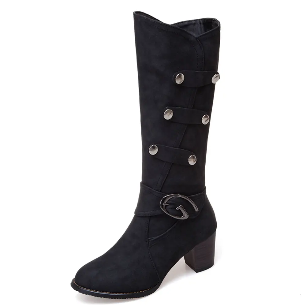 Lloprost ke Winter Women's dropship big size 34-48 buckle mid calf boots woman shoes chunky high heels H540 | Обувь