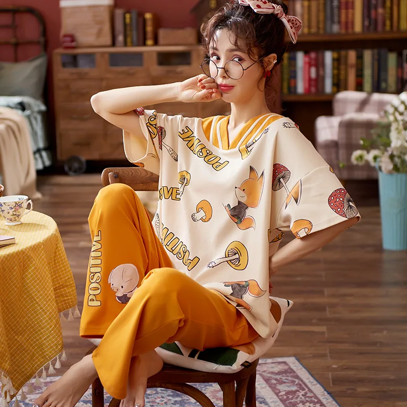 

Women Summer Pajamas Plus Size 4XL Japanese Style Short Sleeve Sleepwear Women Sweet Thin Stripe Sleepwear Cotton