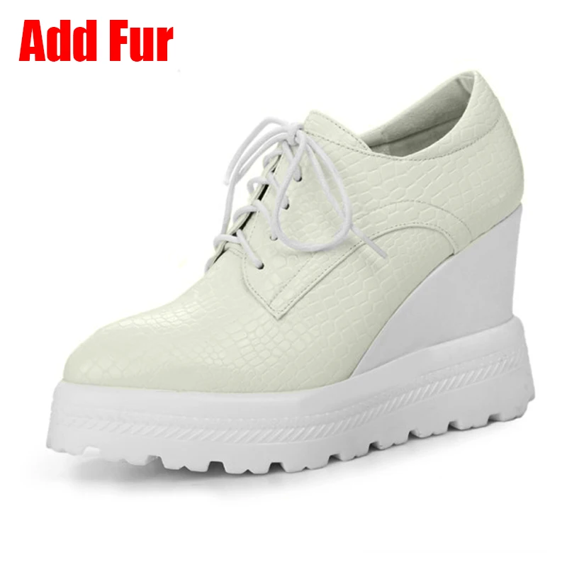 beige 2 add fur DORATASIA/размеры 32-42; Лидер продаж; модные туфли на плоской платформе с резным узором; женские мокасины на танкетке; женская обувь на высоком каблуке - Цвет: beige 2 add fur