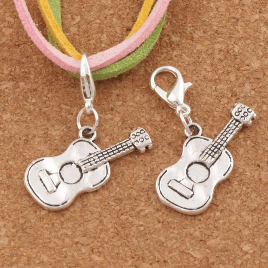 

Acoustic Guitar Music Player Lobster Claw Clasp Charm Beads 32.4x12.8mm 100pcs Zinc Alloy Jewelry DIY C291