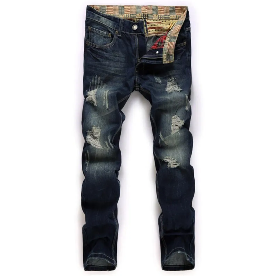 

EL BARCO Fashion Scratches Hip Hop Blue Men Jeans Autumn Ripped Holes Streetwear Cotton Denim Pants Slim Vintage Male Trousers