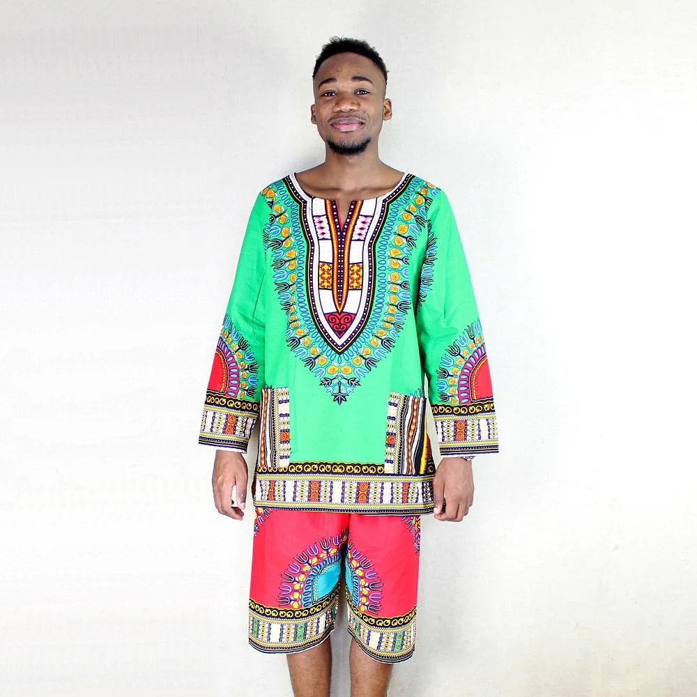 

Cotton Mens Dashiki African Kwanzaa Printed Dashiki Tops with Pockets