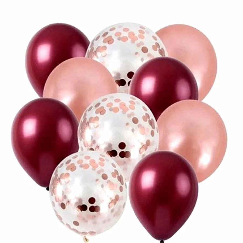 10pcs/lot rose gold confetti balloons 10inch wine red latex balloon wedding decoration happy birthday party supplies | Дом и сад