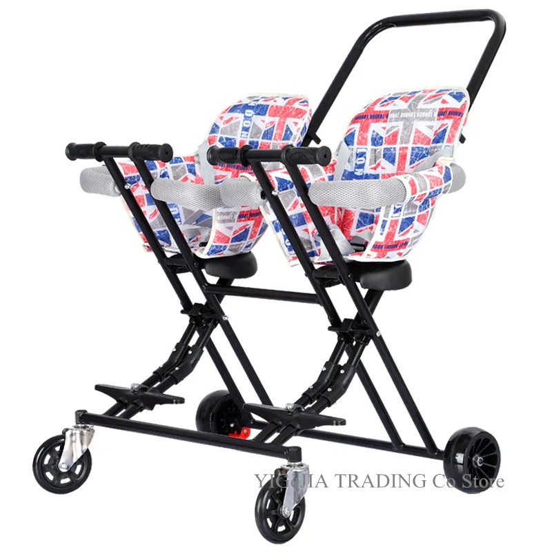 Twin Baby Airplane Children Trolley, Collapsible Lightweight Double Kids Stroller