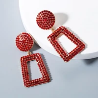 high quality red crystal geometric metal earrings jewelry gift for women steampunk geometry rhinestone earring accessories