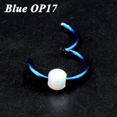 Blue OP17 1 шт. G23 титановый шарнирный сегмент кольцо с опалом камень опал губы ниппель хряща трагус спираль носовая перегородка кликер пирсинг ювелирные изделия - Окраска металла: Blue OP17