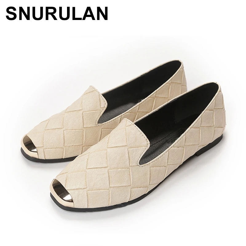 SNURULAN женские балетки в стиле пэчворк Металлические квадратные лоферы Женская