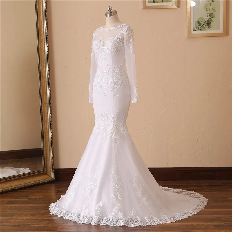 Женское свадебное платье с длинным рукавом кружевное аппликацией невесты по