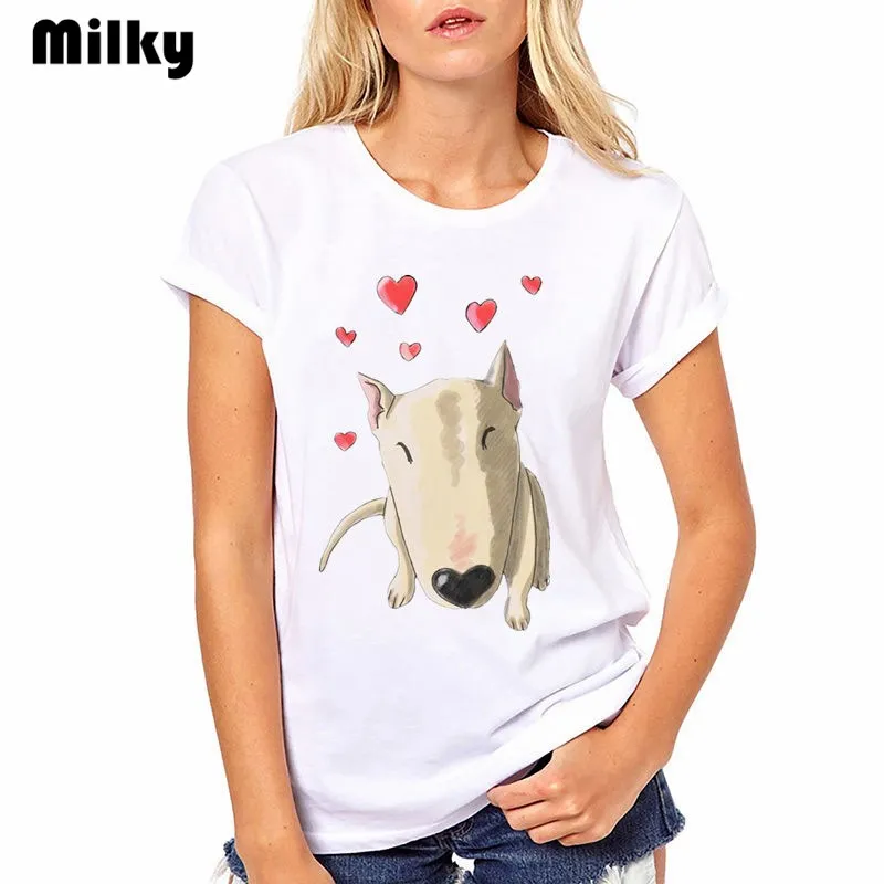 Футболка женская с принтом собаки быка классная забавная рубашка повседневный