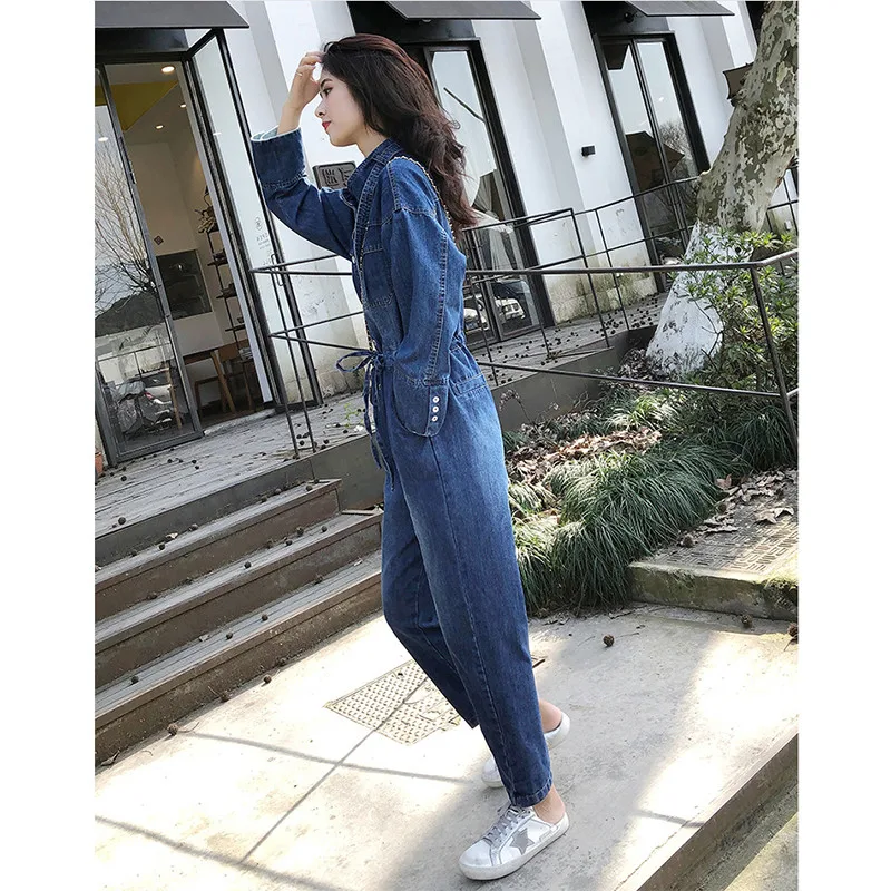 Женский джинсовый комбинезон повседневные цельные комбинезоны с длинными