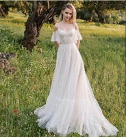 bohemian a line wedding dress 2021 spaghetti straps off shoulder lace appliques beads sweep train bride gown vestidos de noiva