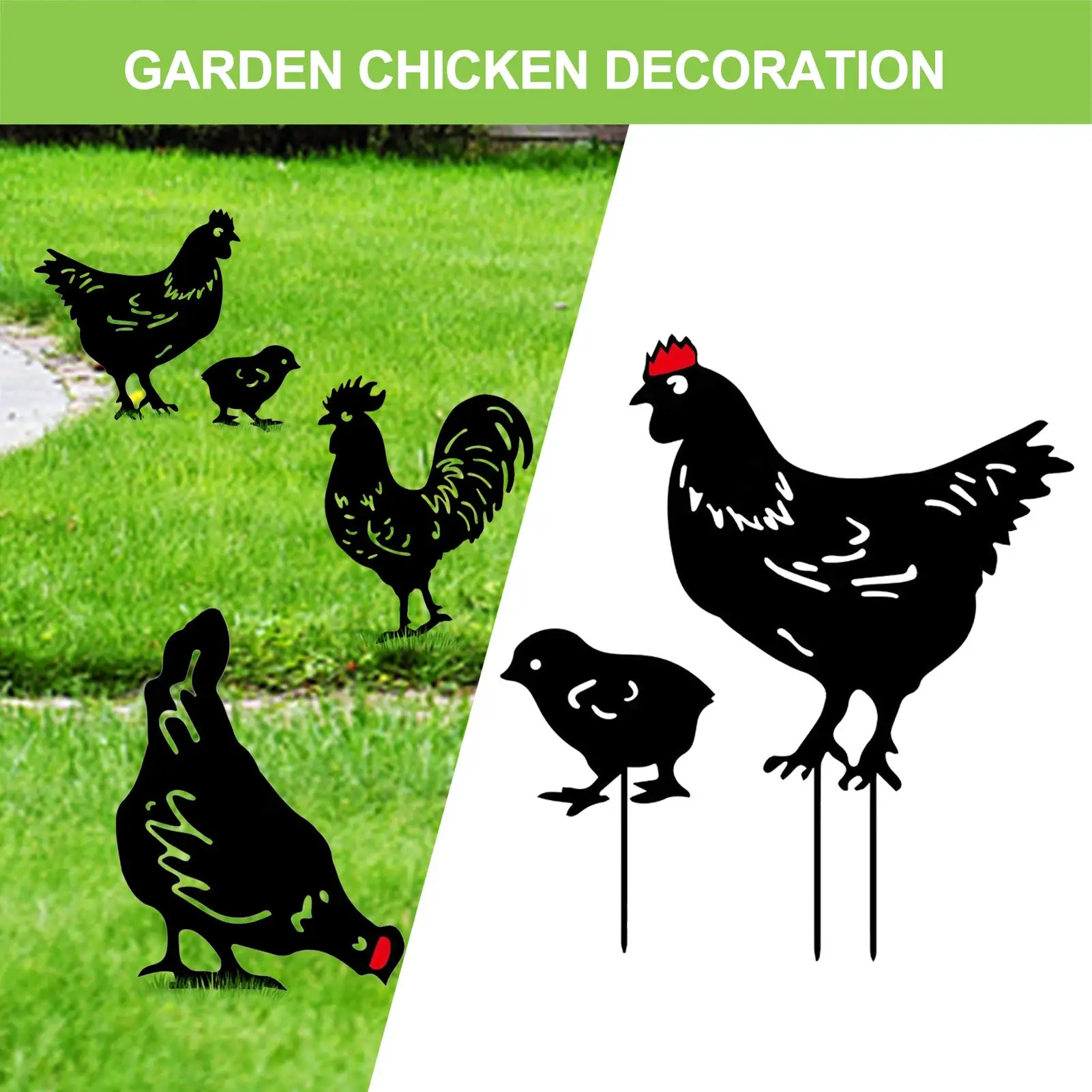 

Садовый куриный силуэт, ставки, акриловые животные, двор, искусство, черная курица, скульптура, украшения для сада, украшение для улицы