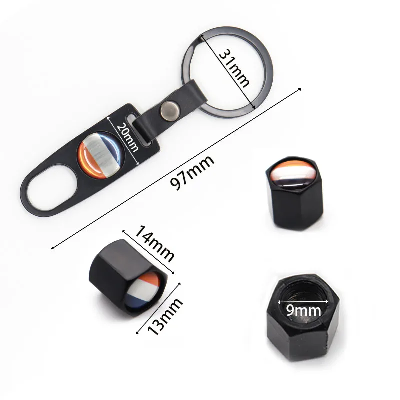 

3D metal car styling wheel tire valve cover distribution small wrench can also be used as a key ring suitable for Dutch flag- lo