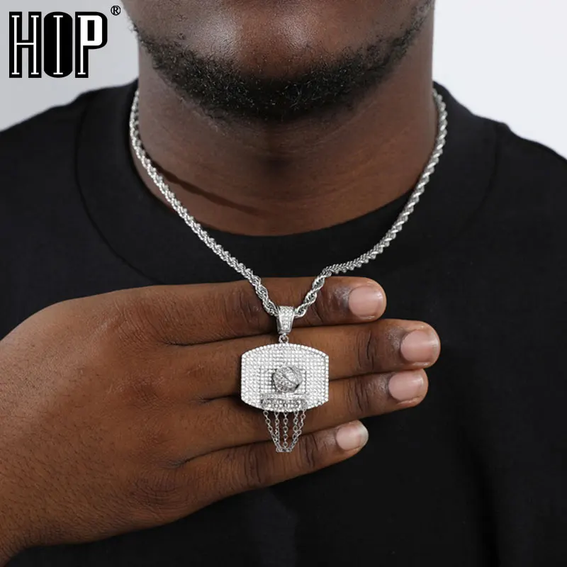 

Hip Hop Full AAA CZ Stone Paved Bling Iced Out Basketball Cubic Zircon Pendants & Necklaces For Men Jewelry With Tennis Chain
