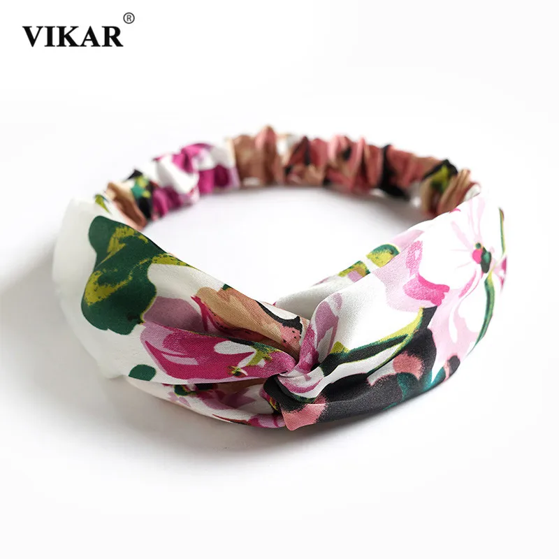 VIKAR Women Satin Geranium Print Headband Hair Accessories Elastic Band Bandanas Hairbands Headwrap Sweet Knotted Headwear |