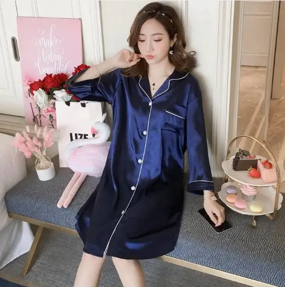 5XL Silk Nightwear Nightgowns New Spring Summer Satin Night Dress Women Loose 3/4 Sleeve Ladie's Nightshirt Large Size M 4XL
