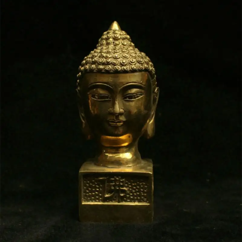 

Китайский Тибет латунь Шакьямуни Амитабха Будда Голова Статуя печать штамп с печаткой Статуи для украшение для дома украшения