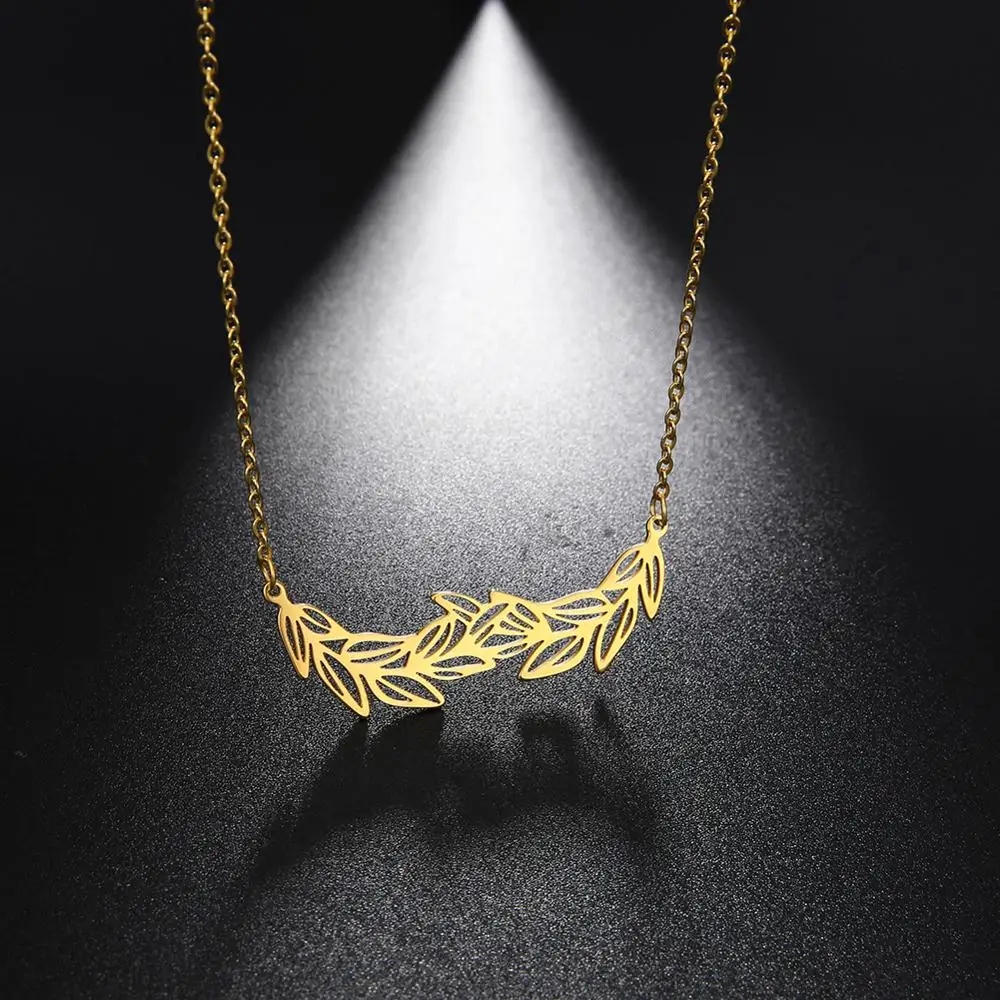 Колье-чокер из нержавеющей стали 316L с листьями оливы и ветки мира подарок для