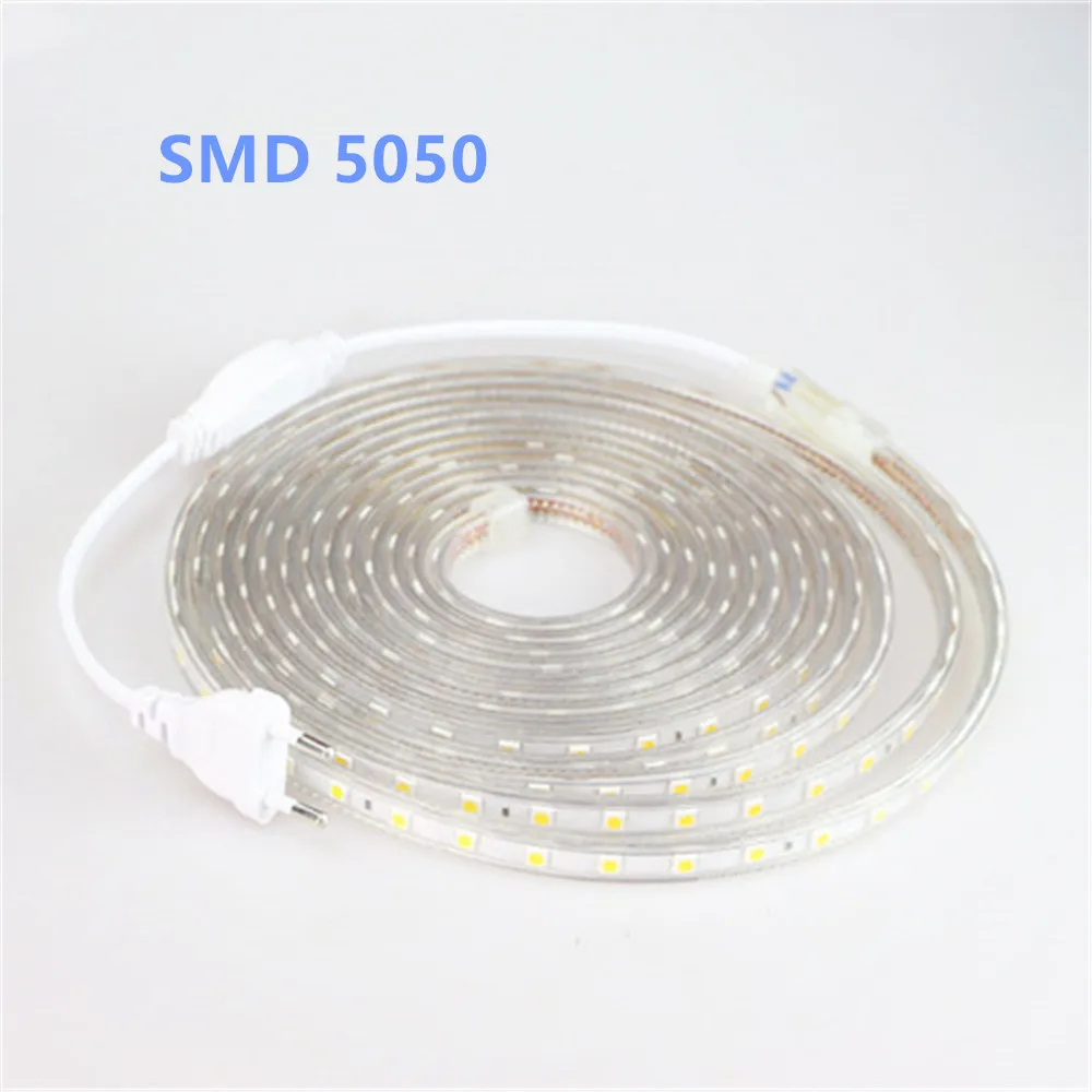 

Гибкая СВЕТОДИОДНАЯ лента SMD 5050, В переменного тока, 60 светодиодов/м, водонепроницаемая светодиодная лента с разъемом питания, 1 м, 2 м, 3 м, 5 м, 6...