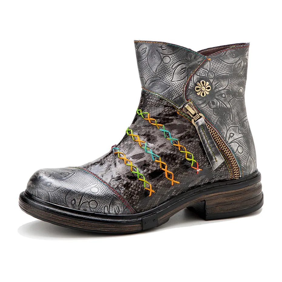 Женские ботильоны из натуральной кожи с круглым носком на массивном каблуке |