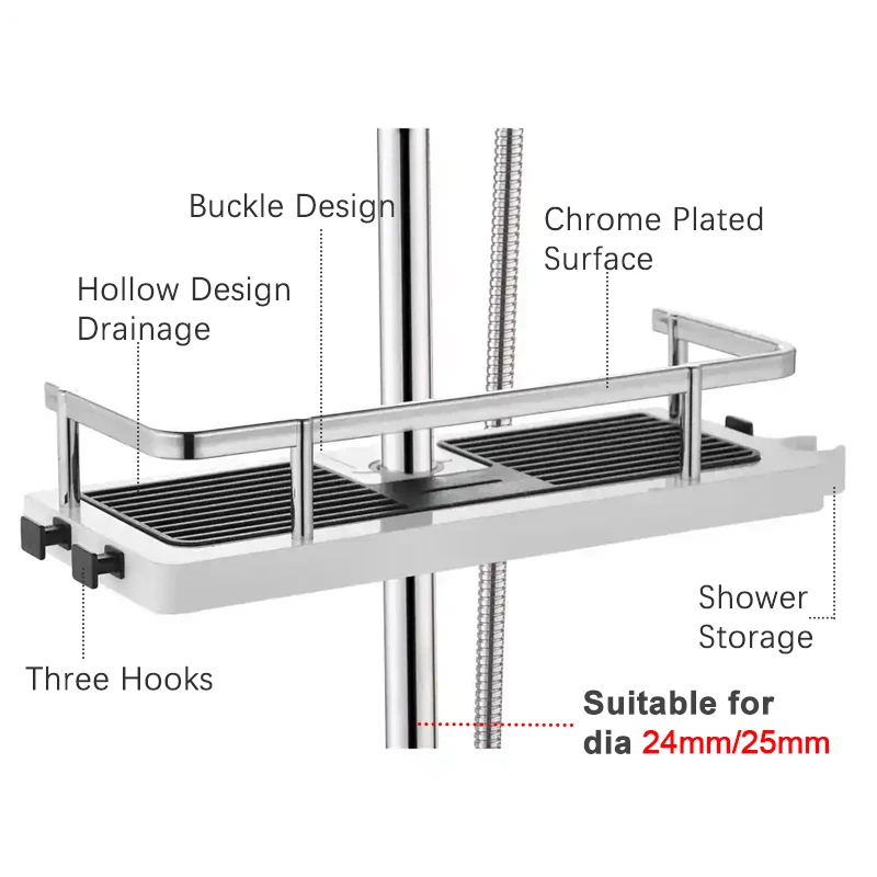 Shower Storage Rack Bathroom Pole Shelves Holder Detachable Tray Organizer Shampoo Single Tier Head | Обустройство дома