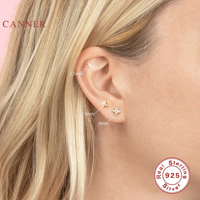 

CANNER Real 925 Sterling Silver Earrings For Women Mini Four Claw Stud Earrings Zircon Diamond Korean Gold Jewelry Pendientes
