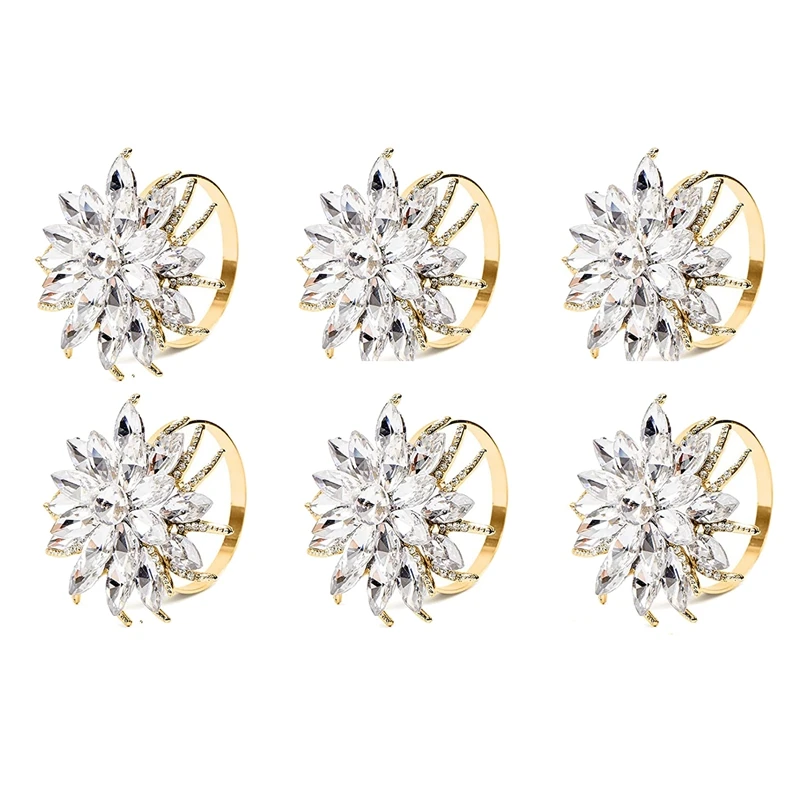 

Gold Napkin Rings 6 Pcs Lotus Flower Napkin Holder for Wedding Dining Kitchen Decor Birthday Christmas Party