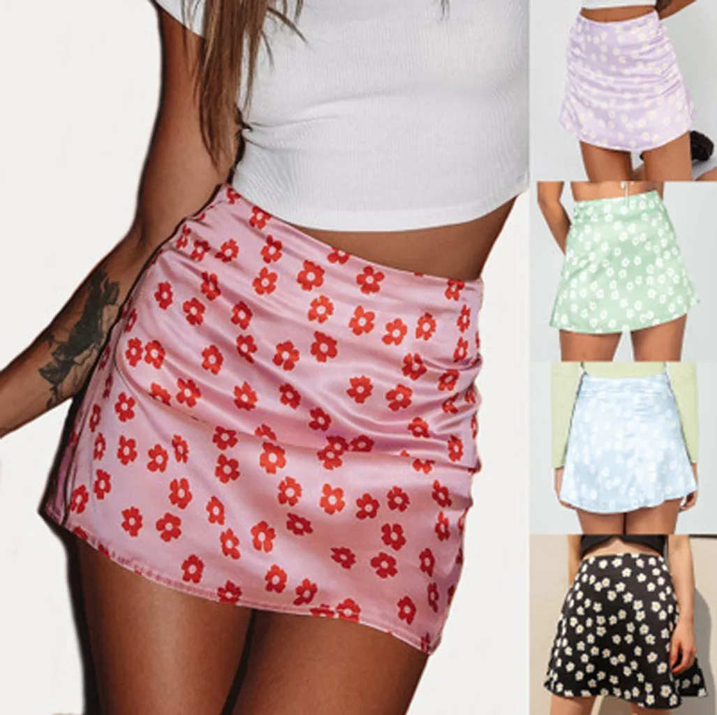 

Юбки для бега женская летняя повседневная юбка с высокой талией, Цветочный принт пляжные молнии Короткая юбка Mujer Панталоны тонкого покроя ...