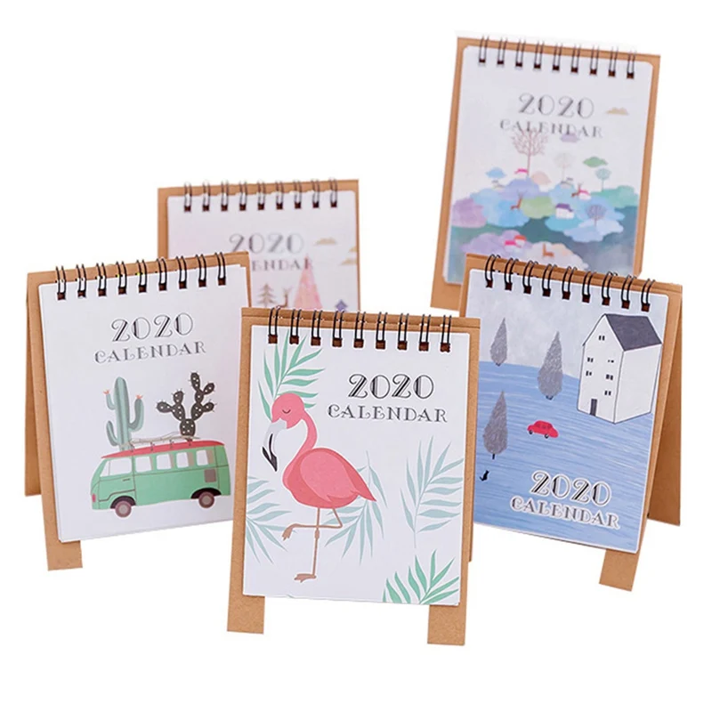 Ручной рисунок 2020 свежий мультфильм Мини Фламинго настольная бумага календарь